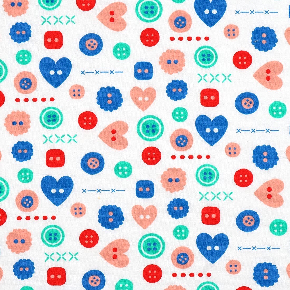 Tissu popeline coton bouton cœur multicolore