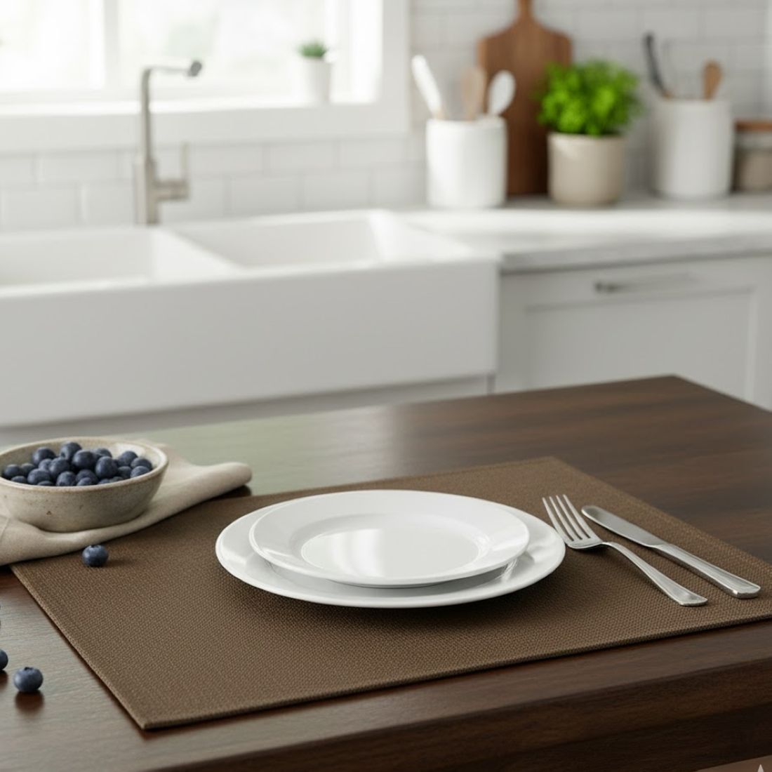 Set de table rectangle effet lin marron 45x30cm - MT - Mondial Tissus