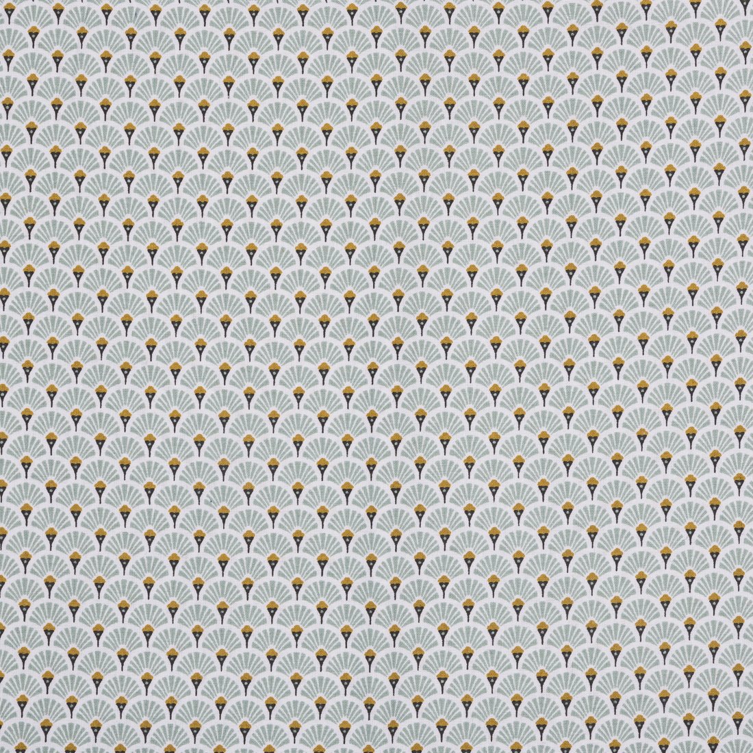 Tissu coton imprimé japonais éventails vert gris