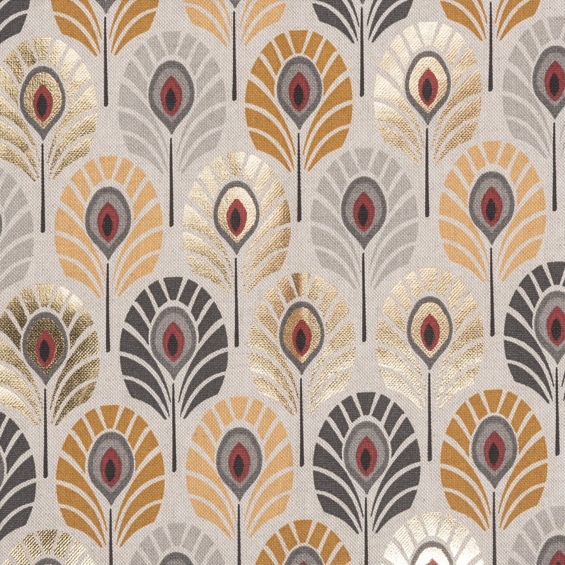 Tissu coton épais plumes de paon jaune