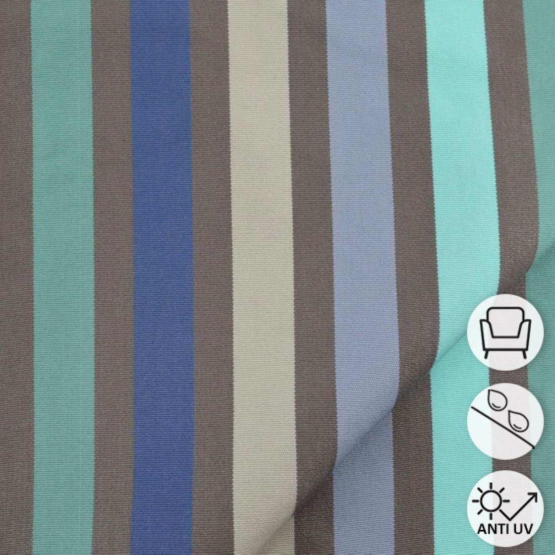 Toile transat à rayures bleu et gris 44 cm