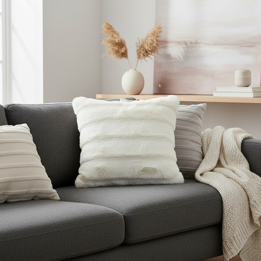 Housse de coussin fausse fourrure damier blanc MT - MT