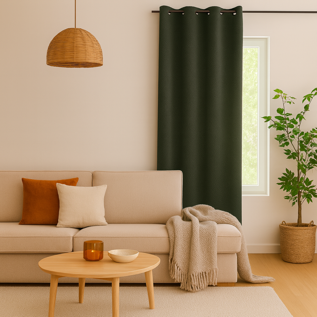 Rideau paddou bouclette kaki 140x260