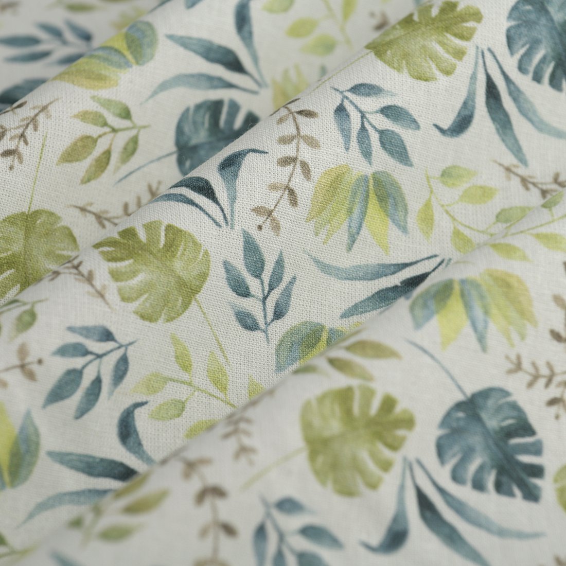 Tissu cretonne palmes bleu vert - MT