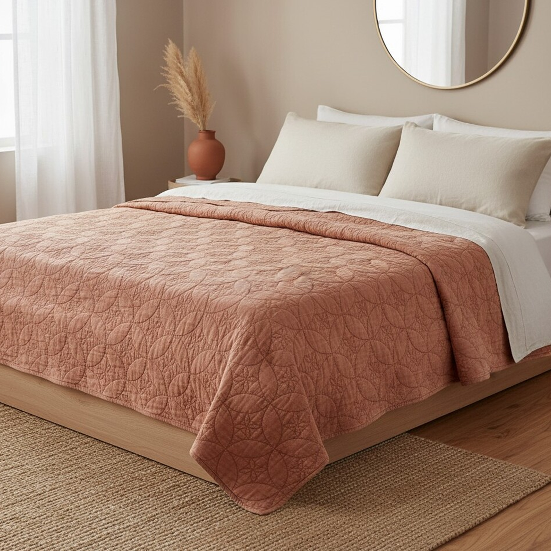 Boutis vitrail délavé terracotta 220x240cm - MT