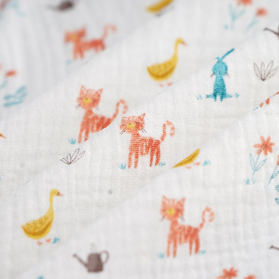 Tissu double gaze chat oie lapin vert - MT