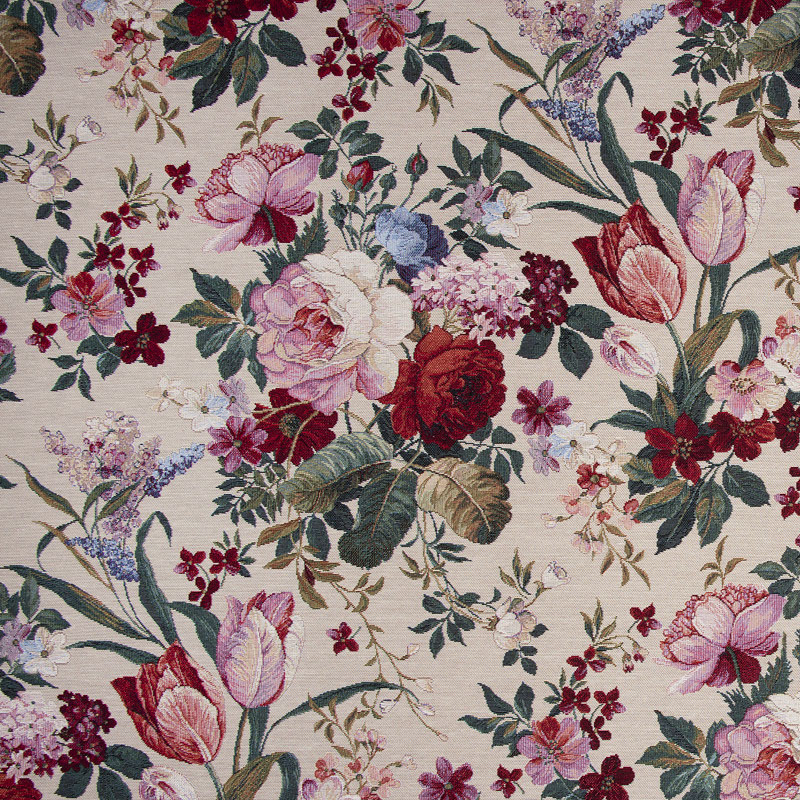 Tissu jacquard gobelin imprimé jardin floral rose