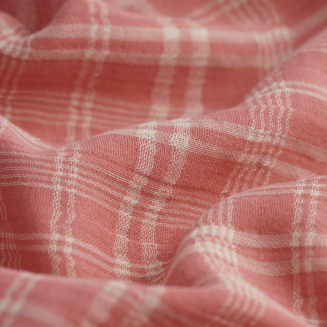 Tissu double gaze tartan rose