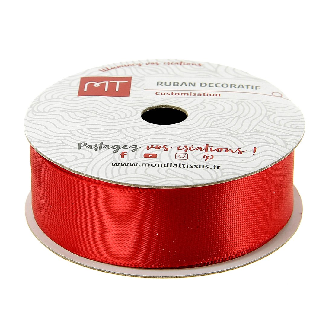 Bobine ruban satin rouge 20 mm