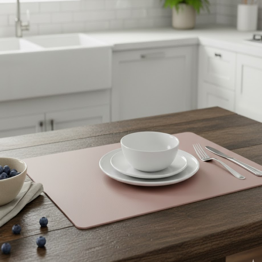 Set de table rectangle réversible rose gris - MT - Mondial Tissus